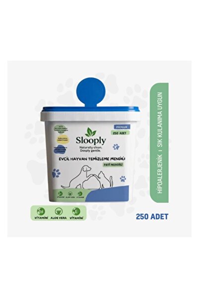 Slooply 1x250 yaprak- Kova Evcil Hayvan Kedi Köpek pati ve Vücut Temizleme Mendili