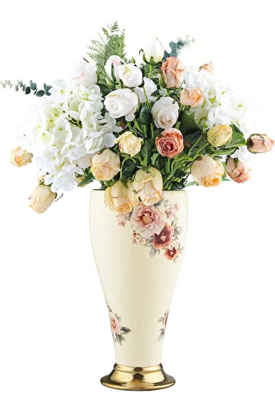 fanquare 12" Gold Floral Porcelain Vase for Home Decor (15 x 15 x 29.5 cm)
