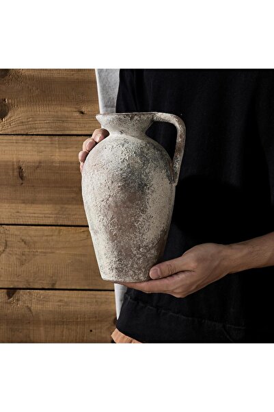 Luka Ceramic Rustic Farmhouse Terracotta Vase with Handle (9.25in, Brown)