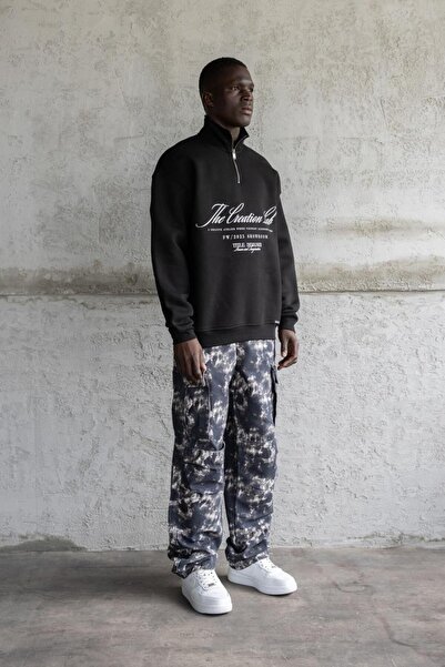 Machinist Men's Printed Embroidered High Collar Sweatshirt Black