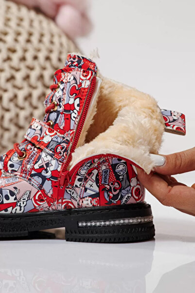 Zaira Ghete fete imblanite rosii din piele ecologica Eliza #23133 - 32