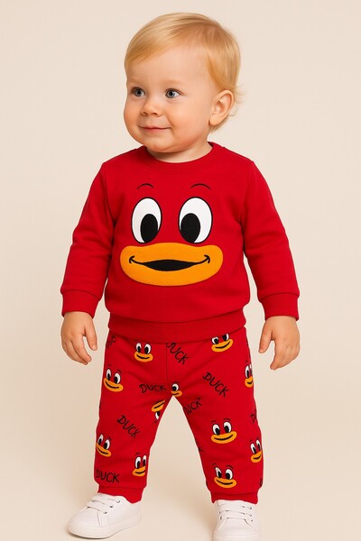 dinamik çocuk Baby Girl/Boy Unisex Duck Patterned 2-Piece Set Sweatshirt and Bottoms 6-9-12-18 Months