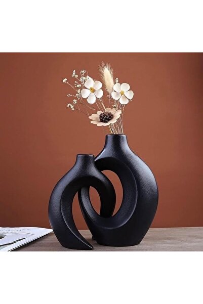 Generic Elegant Black Ceramic Vases for Home Decor, Set of 2