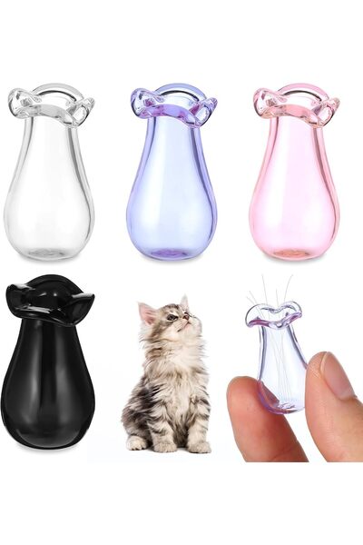 NALACAL Tiny Glass Vases Set - Cat Whiskers Holder, Miniature Jars for Flowers, 4 pcs (Black, Pink, Purple,