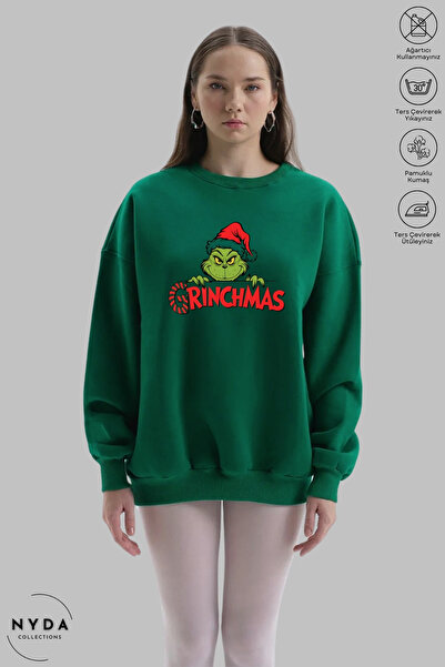 Nyda Collections Φούτερ Unisex με μακρυμάνικο Grinchmas με τύπωμα με λαιμόκοψ...