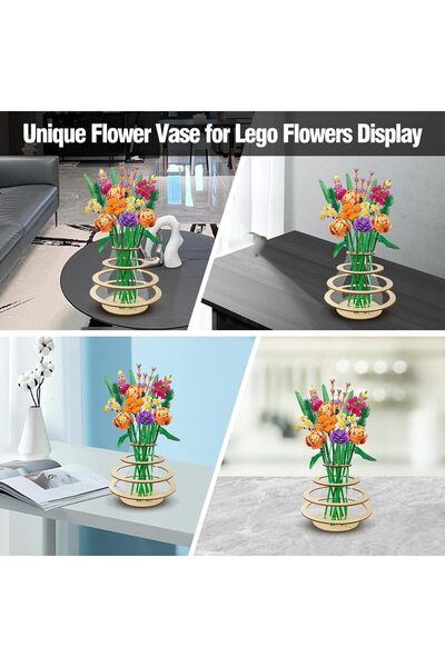 JOYZZZ Wooden Vase for Building Block Flowers - Premium Wood Display Stand