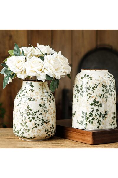 Heifgott Green Vintage Chinoiserie Crackled Ceramic Decorative Vase