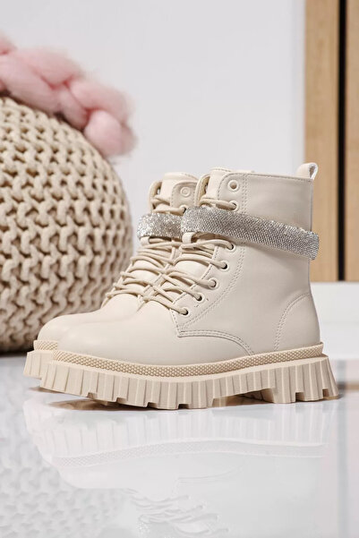 Zaira Μπεζ μπότες με επένδυση γούνας για κορίτσια από οικολογικό δέρμα Dora #...