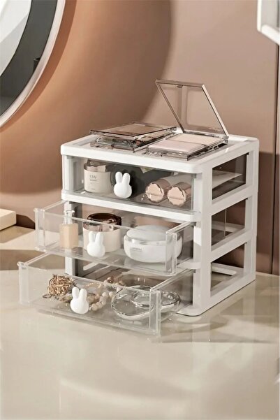 Bayev Bunny 2 Pieces 3 Drawer Makeup Organizer - Brush Cosmetic Makeup Organizer with Compartments