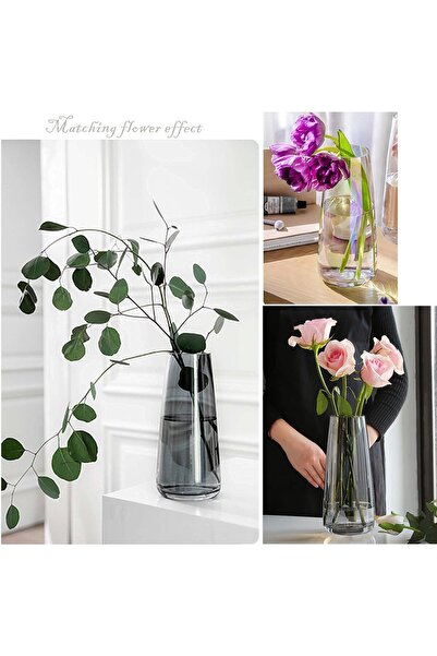 BananaHome Flower Glass Vase 8.7in Irised Conical Crystal Vase (Crystal Grey)