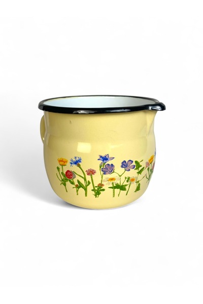 Emailul Medias Domed enamel mug, 14 cm, with spout and handle, popcorn pattern