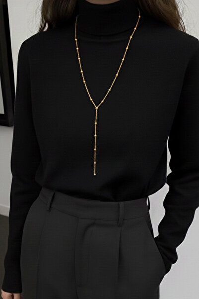 ByFlorya Jewelry Çelik Dorika Y Kolye Dekolte Kolye 70cm Zarif 1mm Minimal