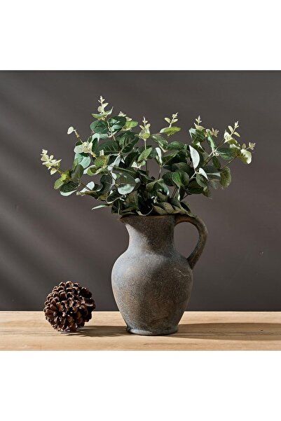 Heifgott Rustic Ceramic Farmhouse Vase with Handle, Whitewashed Terra Cotta (Bronze)