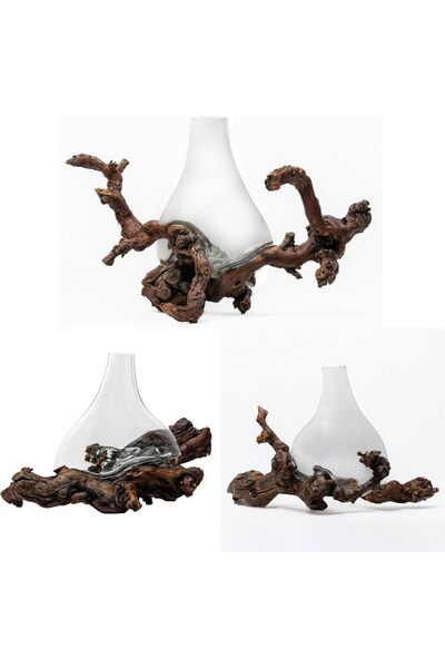 Generic Luxury Glass and Natural Grape Wood Vase – Handcrafted Decorative Piece