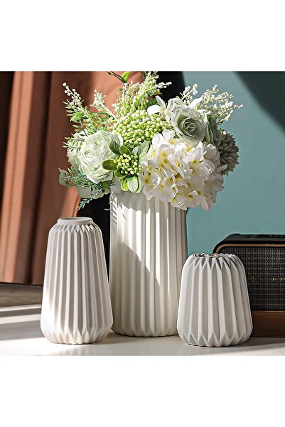 DOOKOO White Ceramic Vase Set of 3 - Boho Nordic Minimalism Home Decor