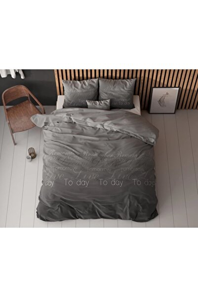 Sleeptime Elegance 'Live Today' Anthracite Duvet Cover 140x220 cm, 80% Cotton/20% Polyester, 1 Pillo