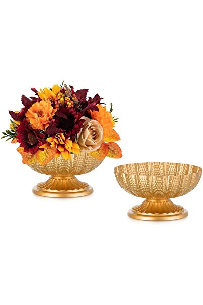 Inweder Vintage Gold Compote Bowl Vases: 2 Pcs Trumpet Vase Urns for Centerpieces, Party & Event Decor