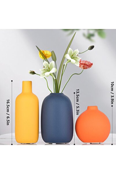 EXRP Ceramic Vase Set of 3 - Minimalist Multi-Color (Yellow, Orange, Blue) for Home Decor