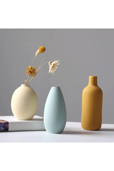Heifgott Ceramic Vase 3-Piece Set - Small Rustic Multicolor Vases for Home Decor