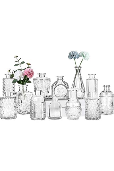 Generic Glass Flower Vase 12-Pack Small Bud Vases Set (Clear)