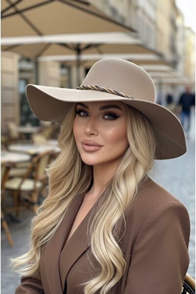 sf collection Pălărie din pâslă cu boruri largi, cu snur tricotat, pentru femei, în stil boho chic