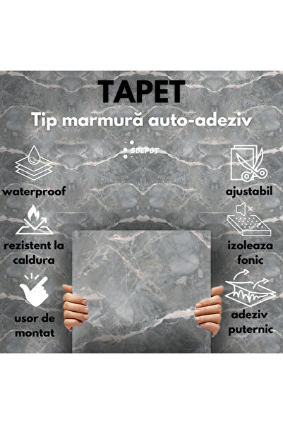 SDEPOT Set of 50 S DEPOT® wallpaper tiles, 2mm thickness, dimensions 60x60cm, marble imitation, gray