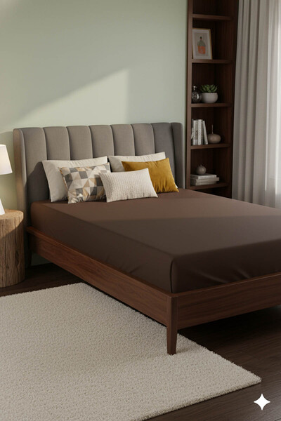 FAVORA 100% Cotton Ranforce Premium Single Fitted Sheet - Brown