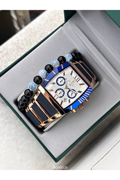 Reward Men's Watch,Steel-Silicone Band,Functions Active,Navy Blue Color,Calendar,Stylish Box+Bracelet