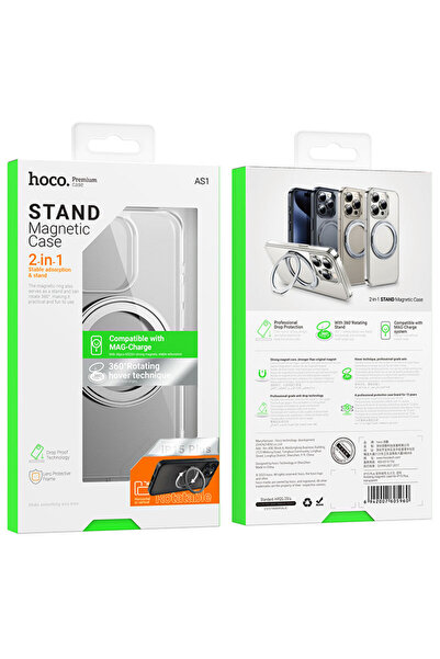 Apple Husa Hoco (AS1) pentru iPhone 15 Plus - MagSafe, Ring Stand, Mata, Tran...