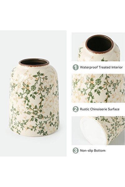 Heifgott Green Vintage Chinoiserie Crackled Ceramic Decorative Vase