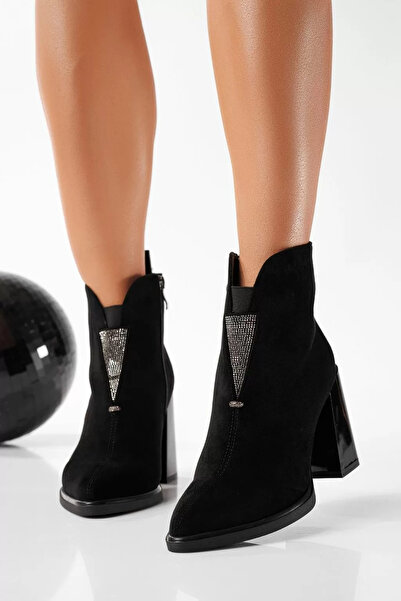 Zaira Γυναικεία μαύρα μποτάκια με επένδυση από γούνα, από οικολογικό δέρμα σο...