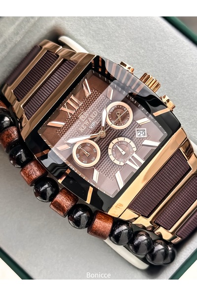 Reward Men's Watch, Steel-Silicone Band, Functions Active, Brown Calendar, Stylish Box, Bracelet Gift