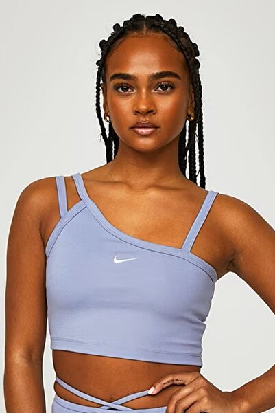 Nike Îmbrăcăminte sportivă de zi cu zi, maiou crop asimetric pentru femei, maiou crop cu bretele pentru femei, liliac