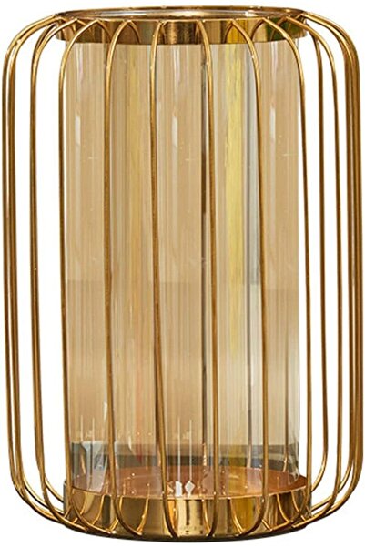 TAPIT Glass Flower Vase with Metal Stand, Modern Golden Geometric Decorative Vase