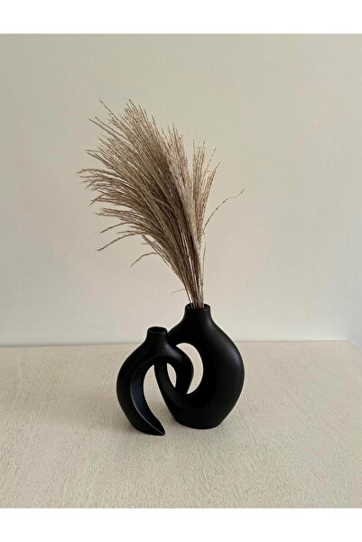 Generic Elegant Black Ceramic Vases for Home Decor, Set of 2