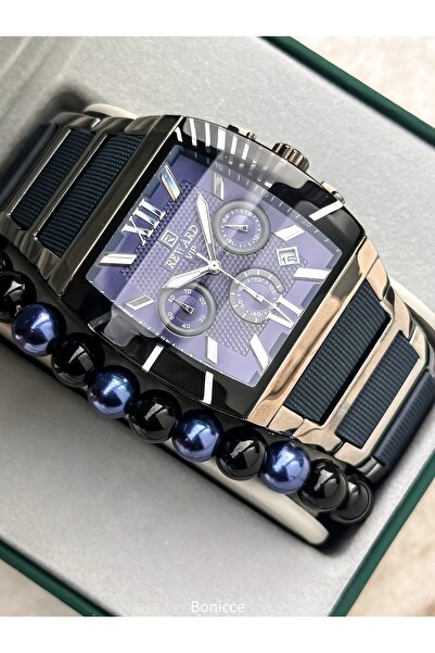 Reward Men's Watch, Steel-Silicone Band, Functions Active, Navy Blue, with Calendar, in Stylish Box, Bracelet Gift