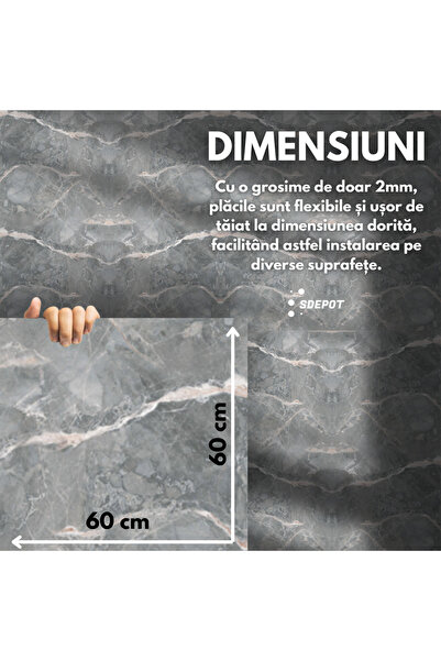 SDEPOT Set of 10 S DEPOT® wallpaper tiles, 2mm thickness, dimensions 60x60cm, marble imitation, gray
