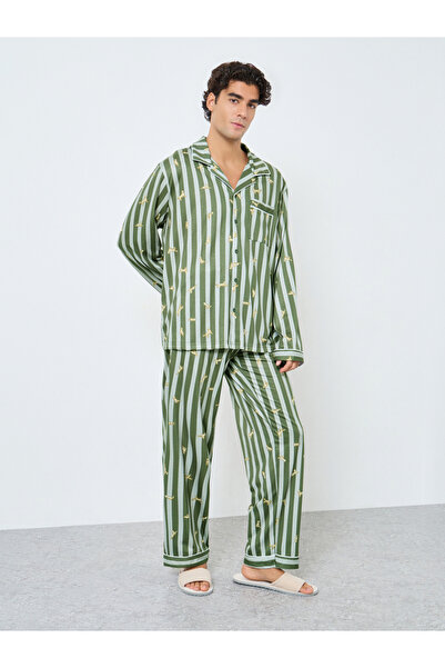 Styli Men Striped Oversized Shirt and Pyjama Set