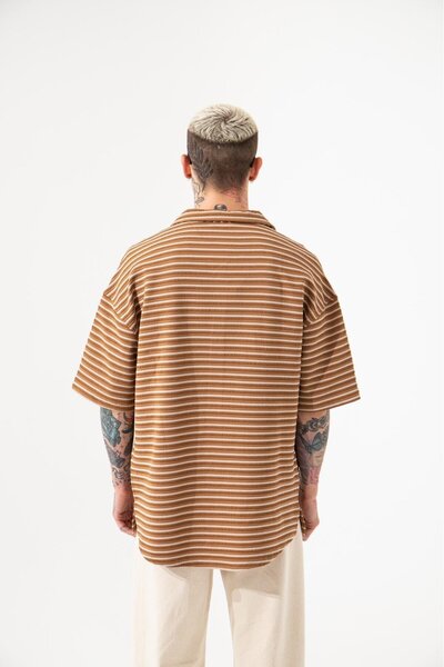 Machinist Мъжка риза Makoron с 3 ленти, кремаво-кафява