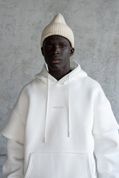 Machinist Men's Reflector Printed Hoodie Ecru