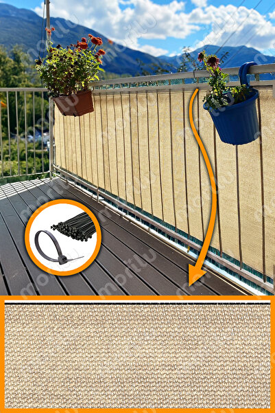 Morilu %95lik KREM Balkon PERDESİ - OVERLOKLU - Balkon Demiri Örtüsü - Balkon...