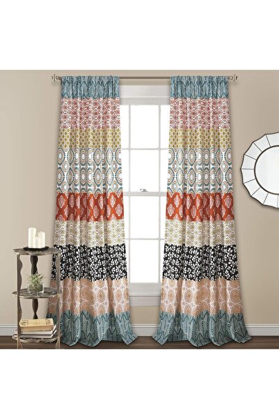 Lush Decor Bohemian Stripe Window Curtain Panel Pair, 52"W x 108"L, Turquoise...