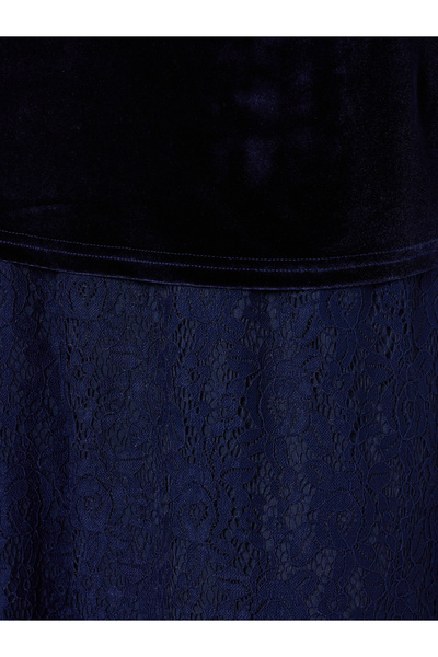 Styli Velvet Lace Hem Wrap Detail Midi Dress