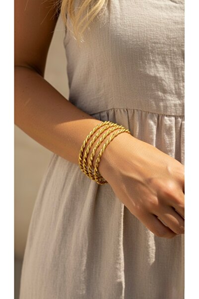 İNN JEWELLERY Steel Twist Bracelet 6.5 mm Non-Tarnish Anti-Allergic Set of 4 (2 Years Importer Warranty)