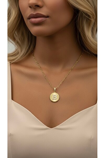 İNN JEWELLERY Steel Necklace (B) Letter Non-Tarnish Anti-Allergic Zirconium (2 Years Importer Warranty)
