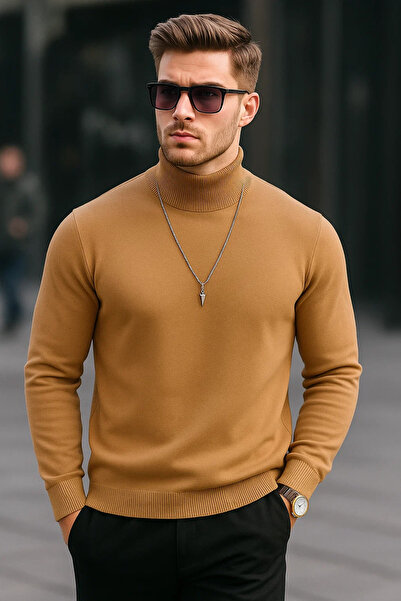 COMBİNE MİCHAİL Чоловічий преміум-кавовий светр з високим коміром