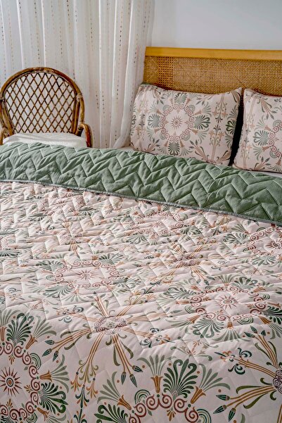 Rivaİstanbul Ethnic Palace Double Cotton Quilted Pike & Bedspread