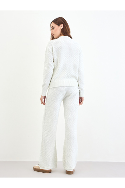 Styli Off White Lurex Knit Cardigan and Pants Co-Ords