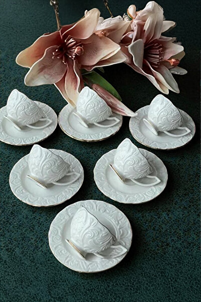 Home طقم فناجين قهوة ليندا بنقش بارز مطلي بالذهب لـ 6 أشخاص