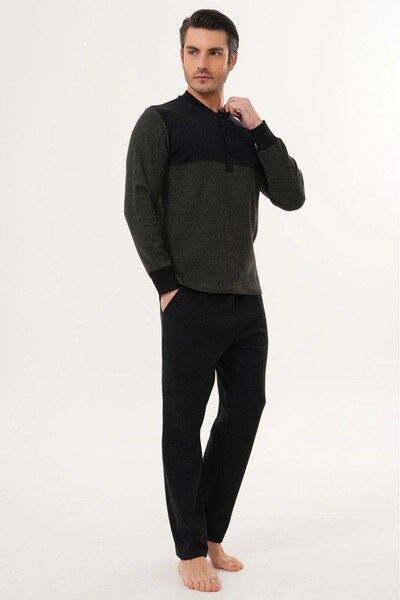 PREGNANT WORLD Men's Green-Black Design Thessaloniki Fabric Winter Plus Size (Oversized) Pajama Set